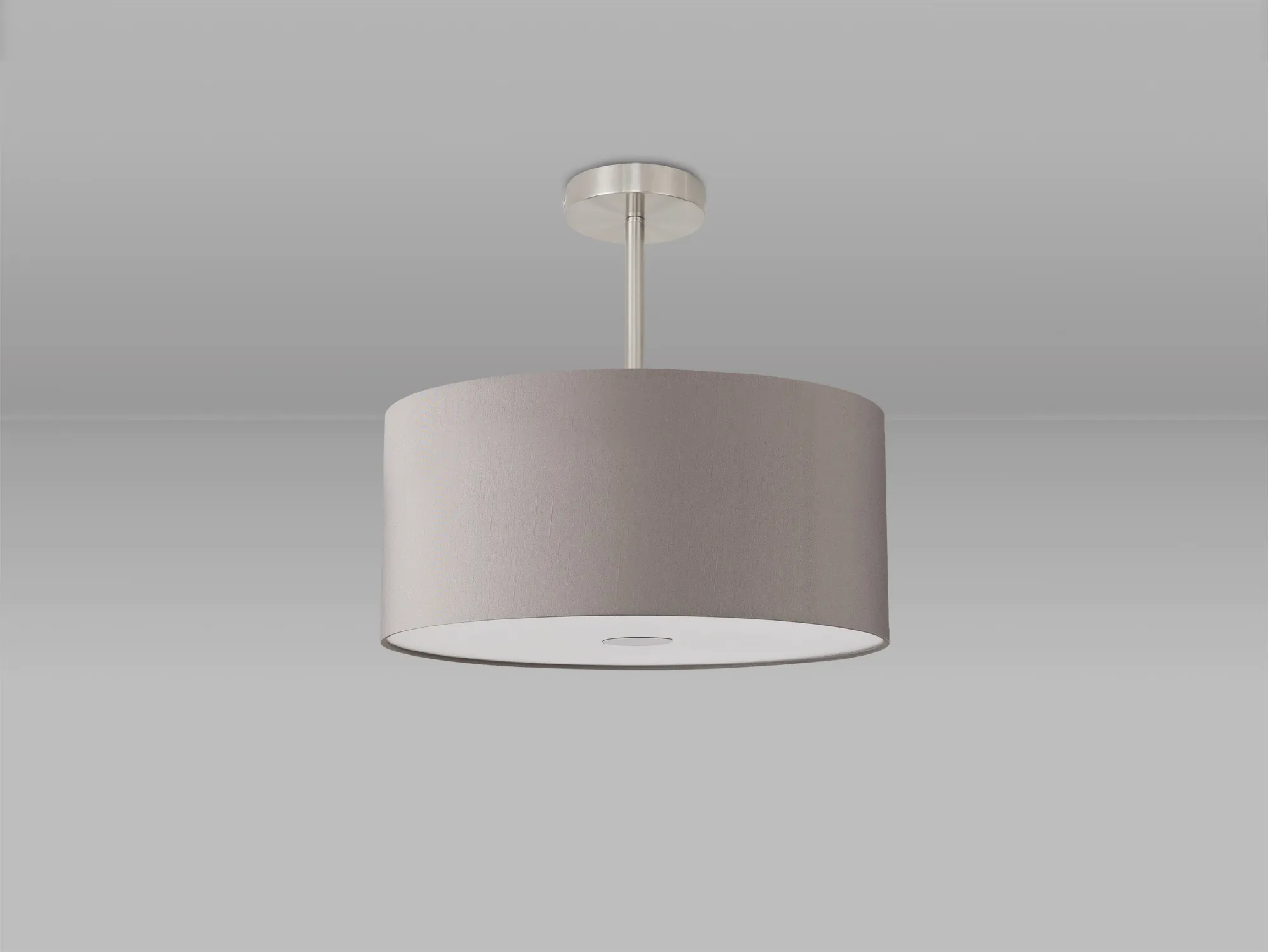 Baymont 40cm Semi Flush 1 Light Satin Nickel, GreyWhite Laminate, Frosted Diffuser DK0262  Deco Baymont SN GR